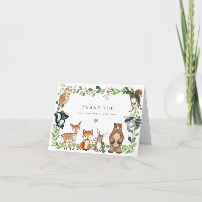 Woodland Animals Baby Shower Thank You Card (Front)