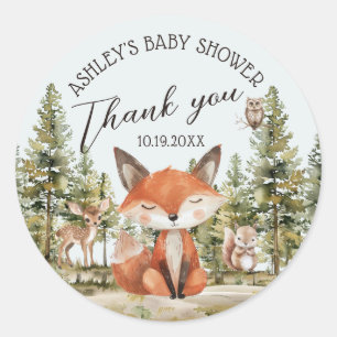 Woodland Animals Baby Shower Thank You Classic Round Sticker