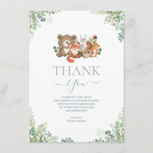 Woodland animals Baby Shower Thank you   Enclosure Card