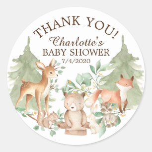 Woodland Animals Baby Shower Thank You Favour Classic Round Sticker