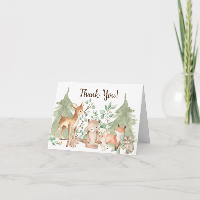 Woodland Animals Baby Shower Thank You Note Card (Front)
