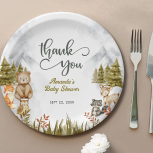 Woodland Animals Baby Shower Thank You Paper Plate