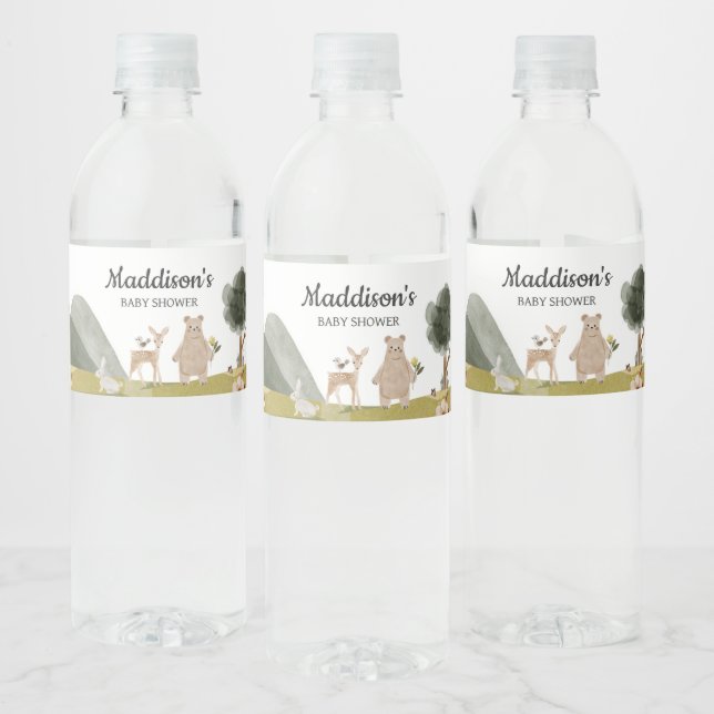Woodland Animals Baby Shower  Water Bottle Label (Bottles)