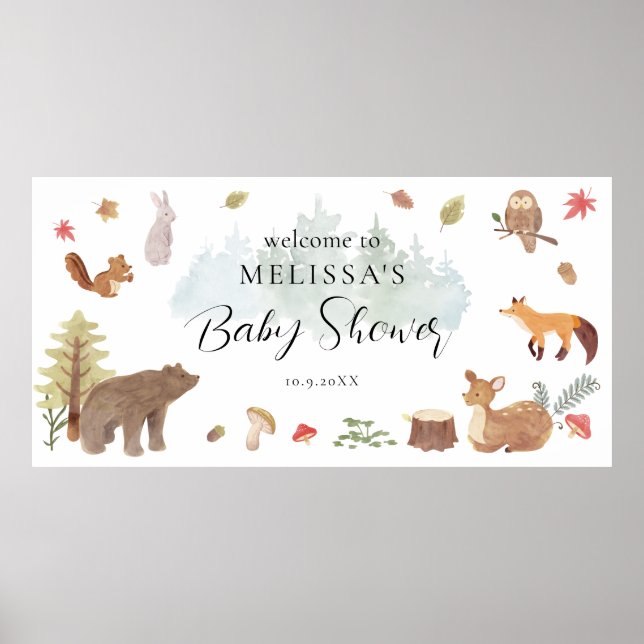 Woodland Animals Baby Shower Welcome Poster (Front)