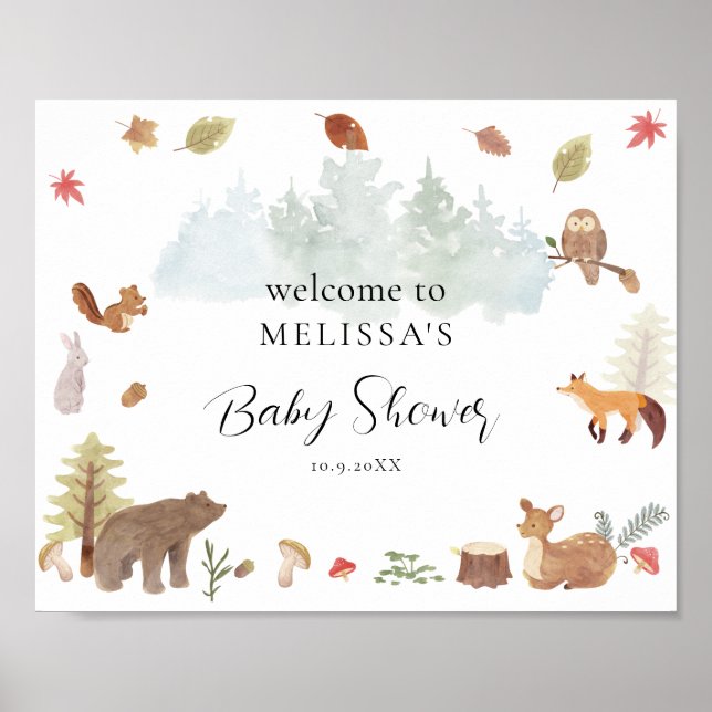 Woodland Animals Baby Shower Welcome Poster (Front)