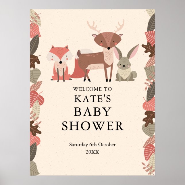 Woodland Animals Baby Shower Welcome Sign (Front)