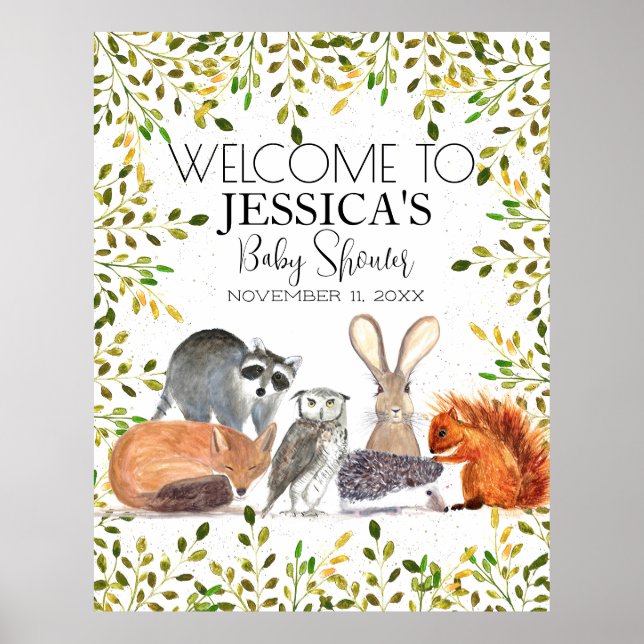 Woodland Animals Baby Shower Welcome Sign (Front)