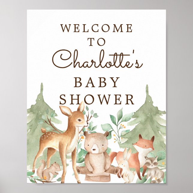 Woodland Animals Baby Shower Welcome Sign (Front)