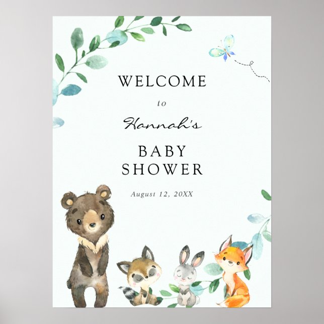 Woodland Animals Baby Shower Welcome Sign (Front)