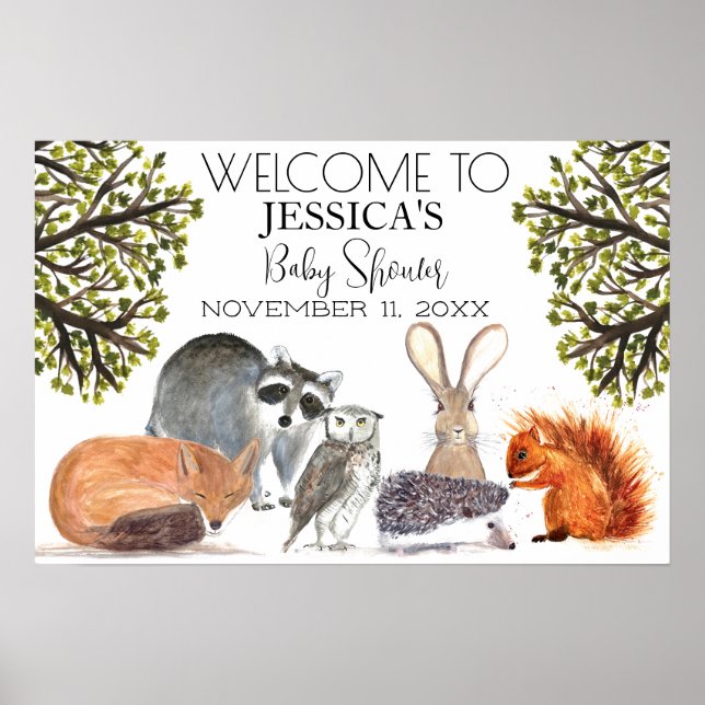 Woodland Animals Baby Shower Welcome Sign (Front)