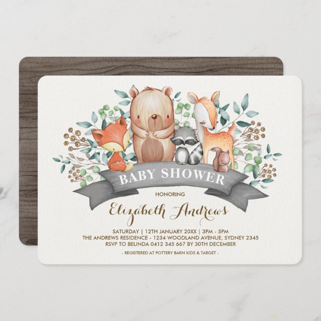 Woodland Animals Baby Shower | Whimsical Forest Invitation (Front/Back)