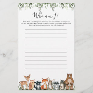 Woodland Animals Baby Shower Who Am I Game