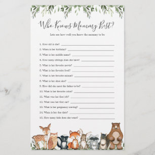 Woodland Animals Baby Shower Who Knows Mummy Best