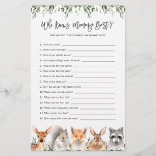 Woodland Animals Baby Shower Who Knows Mummy Best