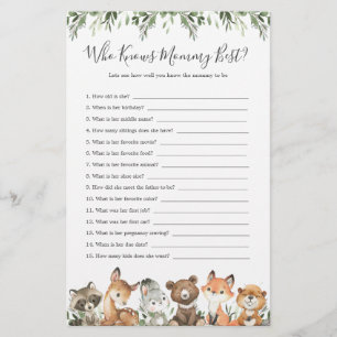 Woodland Animals Baby Shower Who Knows Mummy Best