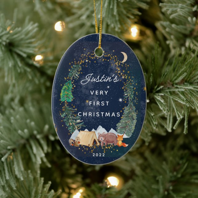 Woodland Animals Baby's First Christmas  Ceramic Ornament (Tree)
