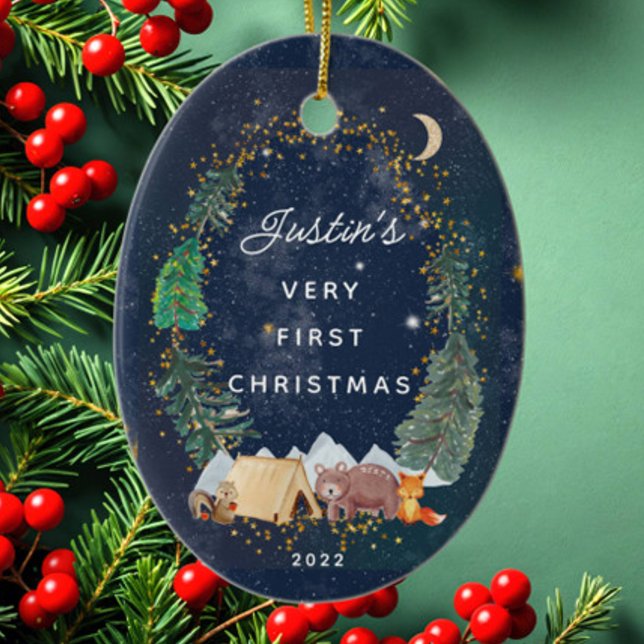 Woodland Animals Baby's First Christmas Ceramic Ornament (Creator Uploaded)
