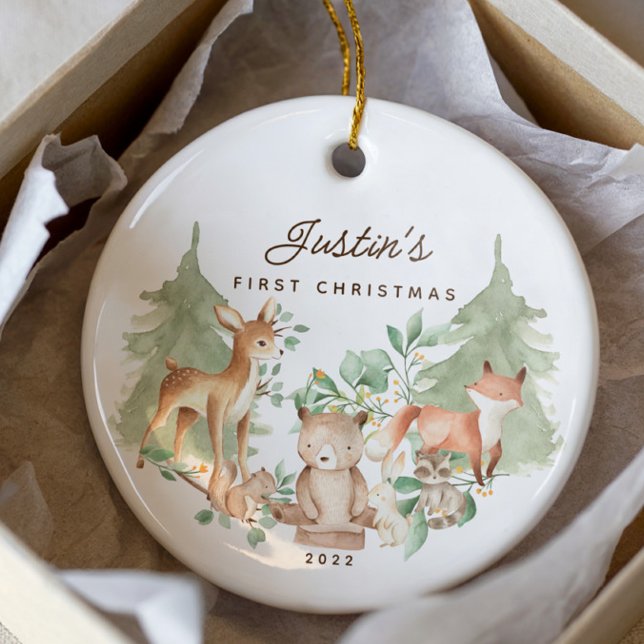Woodland Animals Baby's First Christmas Ceramic Ornament (Creator Uploaded)