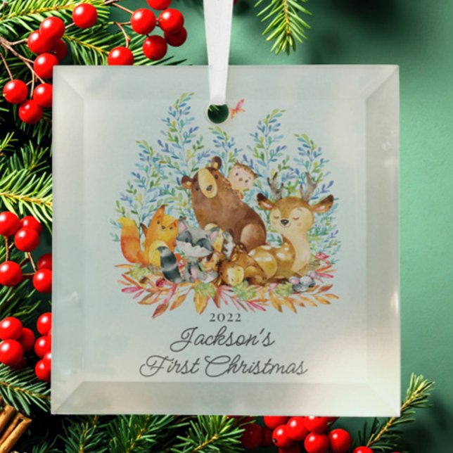 Woodland Animals Baby's First Christmas Glass Tree Decoration (Creator Uploaded)