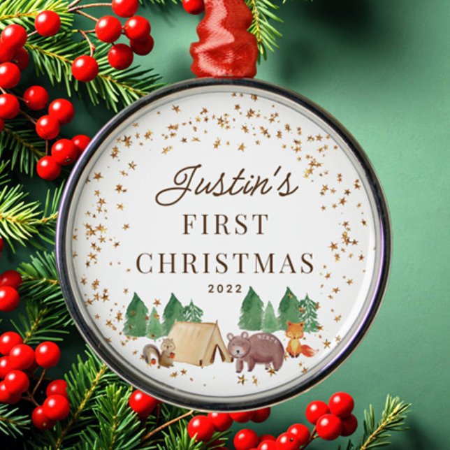 Woodland Animals Baby's First Christmas Metal Ornament (Creator Uploaded)