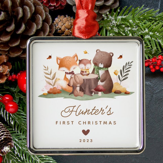 Woodland Animals Baby's First Christmas Metal Ornament (Creator Uploaded)