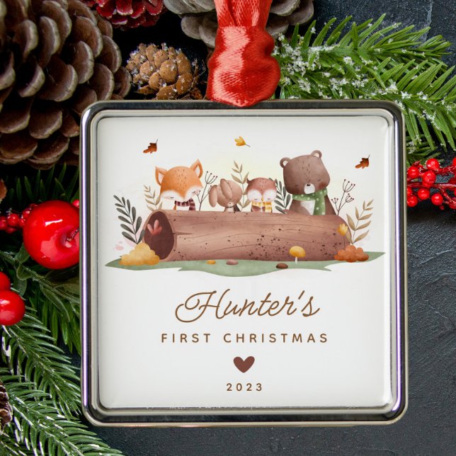 Woodland Animals Baby's First Christmas Metal Ornament (Creator Uploaded)