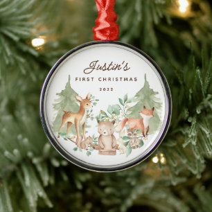 Woodland Animals Baby's First Christmas Metal Ornament