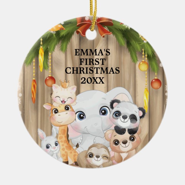 Woodland Animals Baby's First Christmas Ornament (Front)