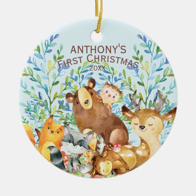 Woodland Animals Baby's First Christmas Ornament (Front)