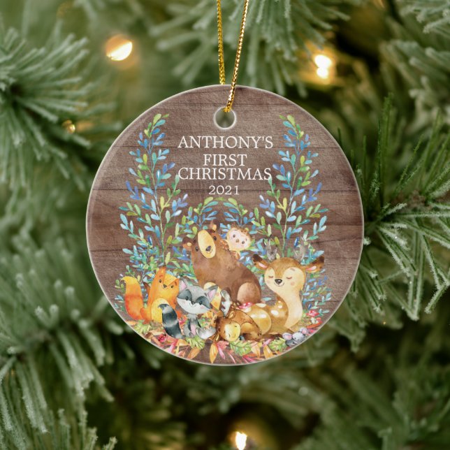 Woodland Animals Baby's First Christmas Ornament (Tree)