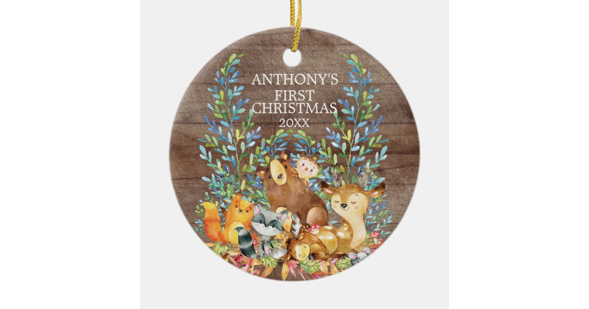 Woodland Animals Baby's First Christmas Ornament | Zazzle.com.au