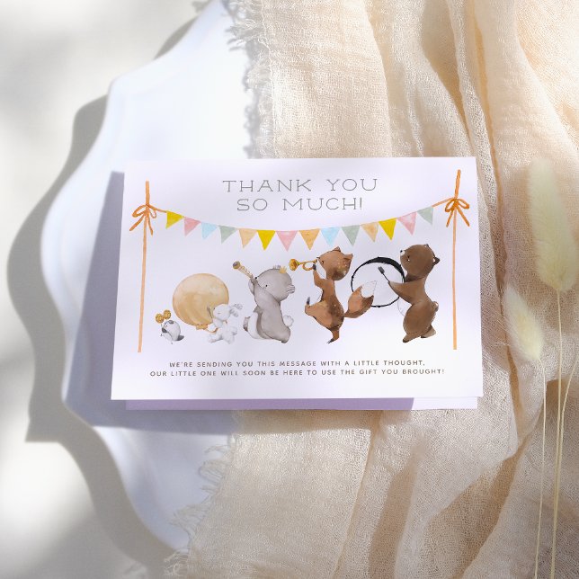 Woodland Animals Band Parade Baby Shower Thank You Card (Creator Uploaded)
