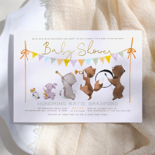 Woodland Animals Band Parade Neutral Baby Shower Invitation
