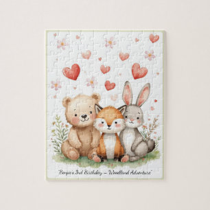 Woodland Animals Bear Fox Bunny Floral Heart Jigsaw Puzzle