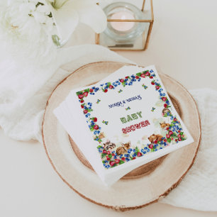 Woodland Animals Berry Greenery Baby Shower Napkin