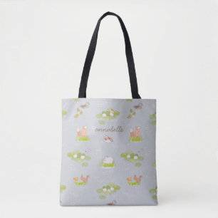 Woodland Animals & Birds in Grey Pond Tote Bag