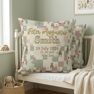 Woodland Animals Birth Stats Keepsake   Patchwork  Cushion
