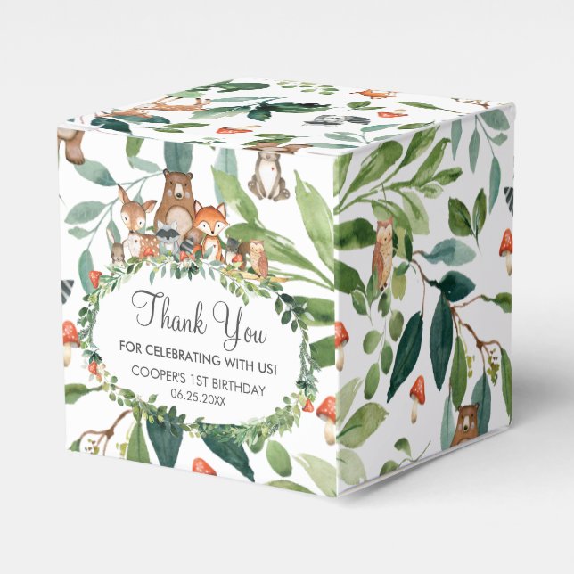 Woodland Animals Birthday Baby Shower Thank You Favour Box (Front Side)