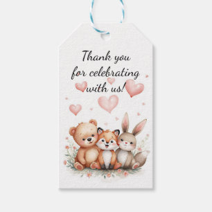 Woodland Animals Birthday Bear Fox Bunny Pink Gift Tags