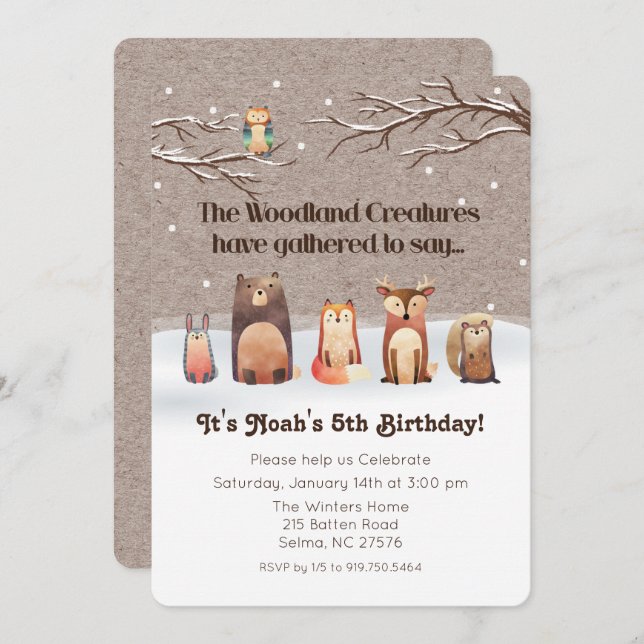 Woodland Animals Birthday Invitation (Front/Back)