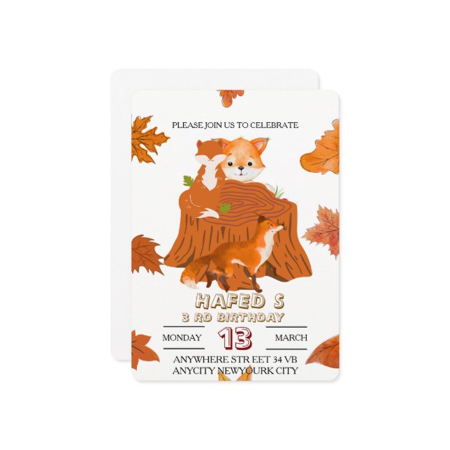 Woodland Animals Birthday Invitation: Fall Forest  Invitation (Front/Back In Situ)