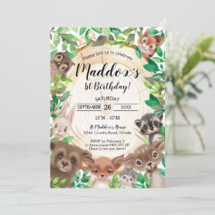 Woodland Animals Birthday Invitation Greenery