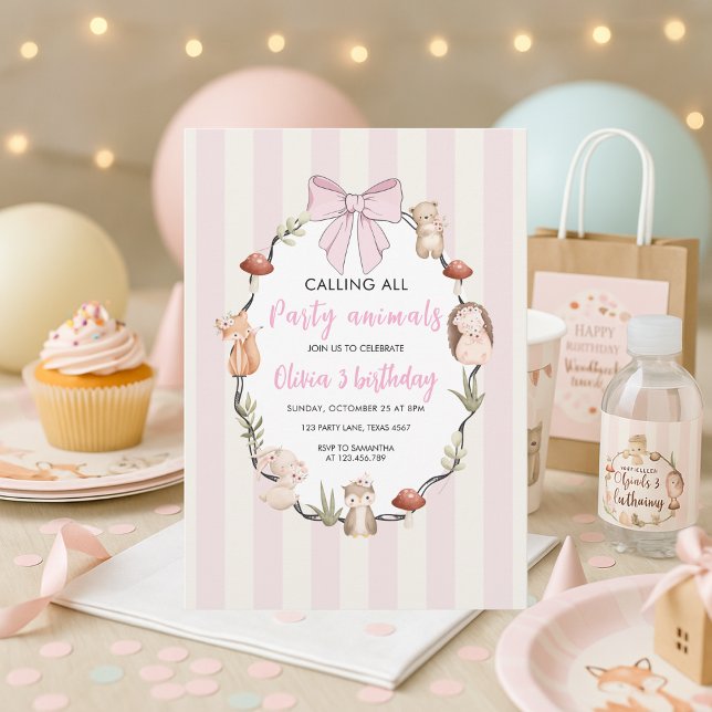 Woodland Animals Birthday Invitation | Rustic Pink (Creator Uploaded)