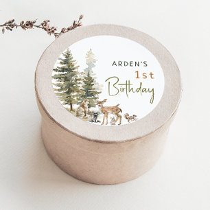 Woodland Animals Birthday Party Favour Classic Round Sticker