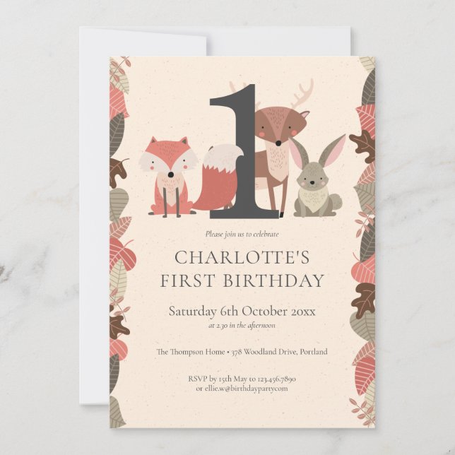 Woodland Animals Birthday Party Invitation (Front)