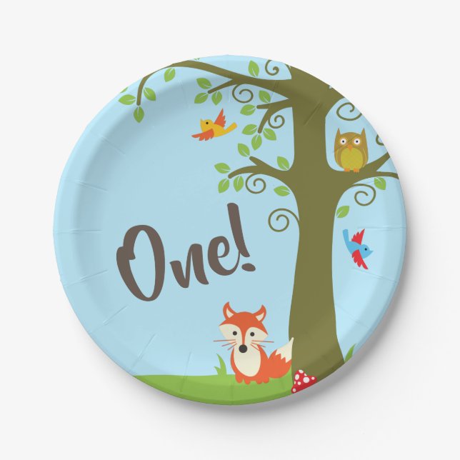 Woodland Animals Birthday Party Paper Plate (Front)