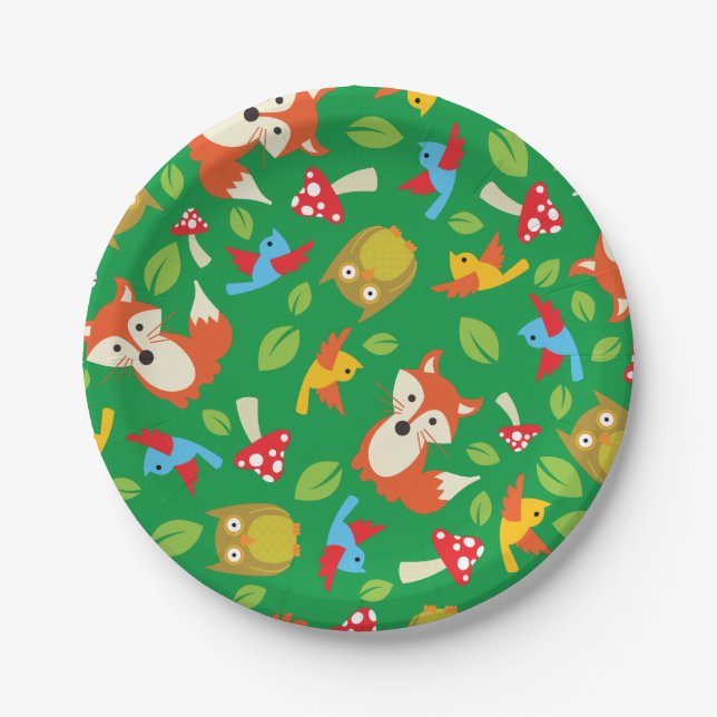 Woodland Animals Birthday Party Paper Plate (Front)