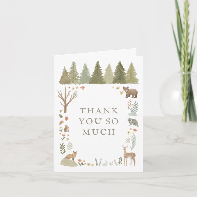 Woodland Animals Birthday Party Thank You Card (Front)