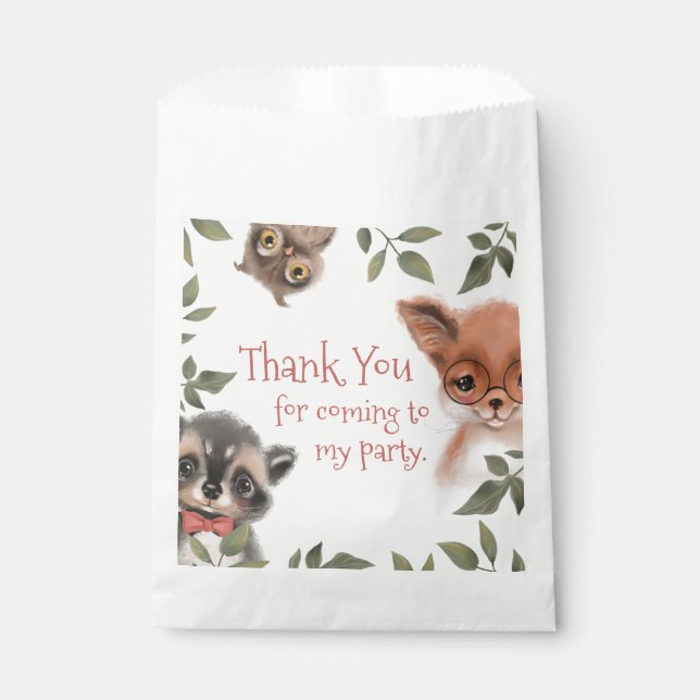Woodland Animals Birthday Party Thank You Favour Bag (Front)