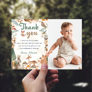 Woodland Animals Birthday Photo Thank You Card 